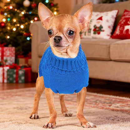XS Dog Sweater Winter Chihuahua Clothes Girl Boy Knit Turtleneck Dog Clothes Solid Sleeveless Puppy Sweaters Soft and Warm Doggy Coat for Cold Weather(Blue, X-Small)