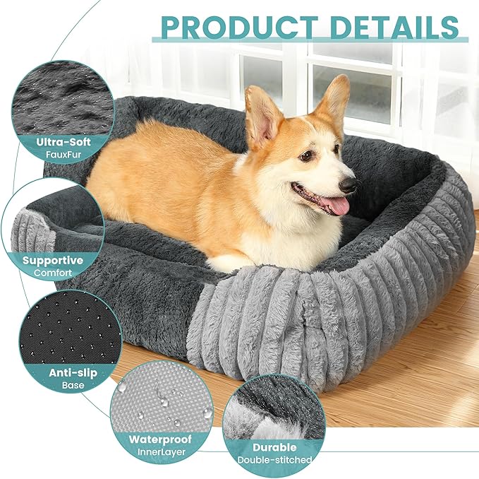 Dog Beds for Extra Large Dogs 39x32 Inch, Comfort-Sided Orthopedic XL Dog Bed Couch with Breathable Shredded Memory Foam, Faux Rabbit Fur Pet Bed, Non-Detachable, Non-Slip, Machine Washable