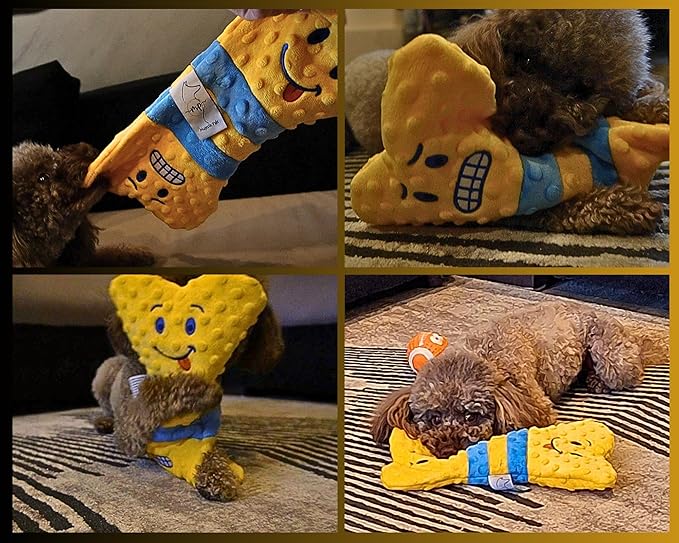 Crinkle Dog Toy – No Stuffing Dog Toy with a big Squeaker for Small,Medium & Large Breeds–Squeaky Toy - Ideal for Energetic Shaking,Fetch and Toothing–Durable Soft Pet-Safe Materials-Yellow Bone 12.2”