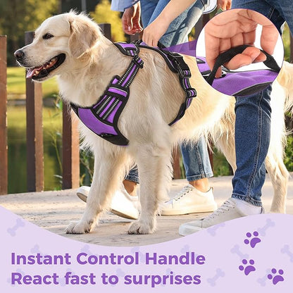 Funfox Dog Harness No Pull, Adjustable Pet Vest Harness Purple S with Handle, 2 Leash Clips for Daily Walking Easy Control, Soft Durable Reflective Comfortable for Small Sized Dogs