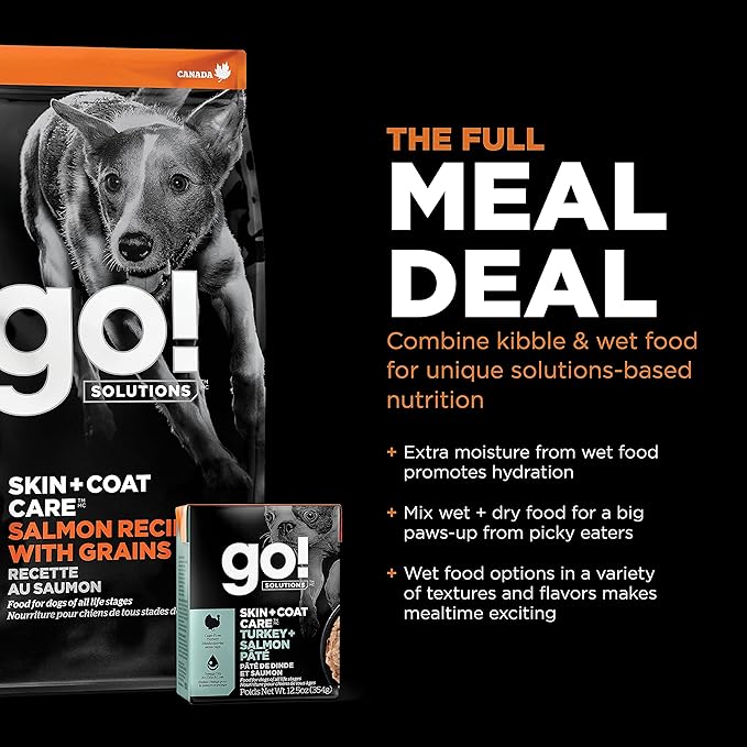 Go! Solutions Skin + Coat Care, Dry Dog Food, Salmon Recipe with Grains, 3.5 lb Bag