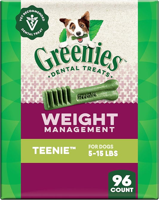Greenies Veterinarian-Recommended Weight Management Adult Natural Dental Dog Treats Teenie Size, 27 oz. Pack, 6 Count