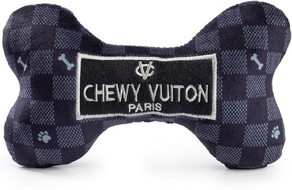 Haute Diggity Dog Black Checker Chewy Vuiton Bone, Plush Designer Dog Toys with Interactive Squeaker, Stimulating Pet Enrichment, Machine-Washable & Safe Materials for All Breeds, Size Large