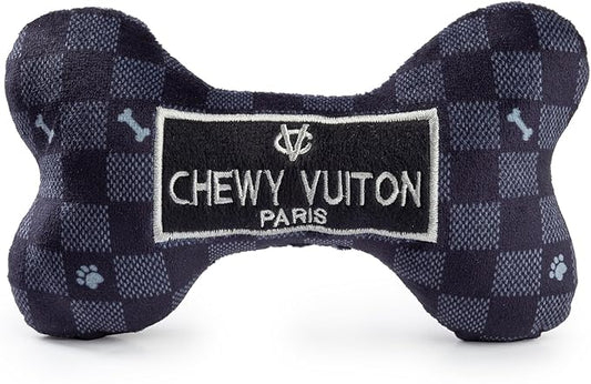 Haute Diggity Dog Black Checker Chewy Vuiton Bone, Plush Designer Dog Toys with Interactive Squeaker, Stimulating Pet Enrichment, Machine-Washable & Safe Materials for All Breeds, Size Large