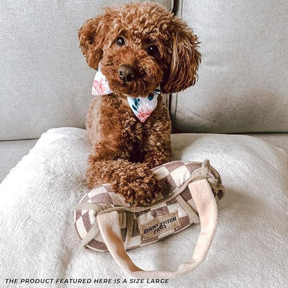 Haute Diggity Dog Checker Chewy Vuiton Handbag, Plush Designer Dog Toys with Interactive Squeaker, Stimulating Pet Enrichment, Machine-Washable & Safe Materials for All Breeds, Size Large