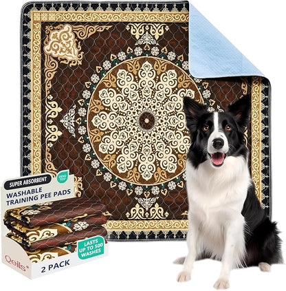 Qeils Washable Pee Pads, Reusable Puppy Pads Super Absorbent Leakproof Dog Training Pads, Non-Slip Wee Wee Pads for Crate, Floor, Potty Pads Feeding Mat Dog Pee 2 Pack 48"x48"