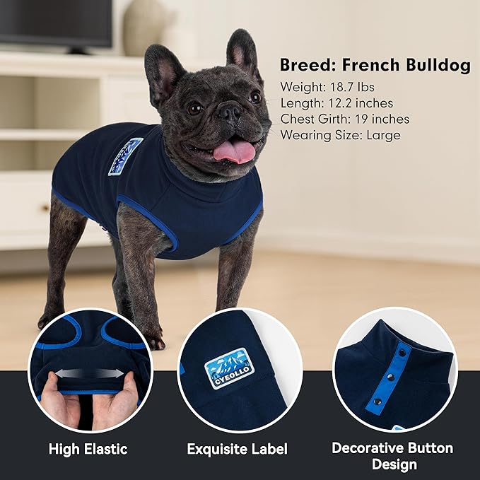 cyeollo Fleece Dog Sweater, Turtleneck Dog Sweatshirt Stretchy Pullover Fleece Vest Warm Winter Fall Clothes for Small Dogs Boy Pet Apparel, Navy Blue M