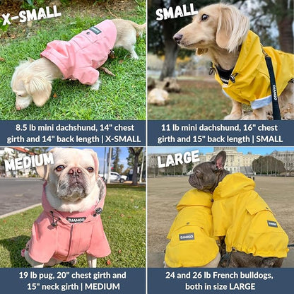 DJANGO Highland Dog Jacket & Raincoat – Water-Repellent, Lined Dog Coat with Hood, Adjustable Fit & Harness Hole – Lightweight Rain & Wind Jacket for Small & Medium Dogs up to 30 lbs (Pink, Large)