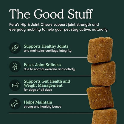 Fera Pets Hip & Joint Supplement for Dogs with Glucosamine, MSM, Chondroitin, & Green Lipped Mussel - Supports Healthy Joints and Weight Management - 10 Soft Chews