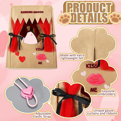 Solsew Valentine Dog Costume Kissing Booth Headpiece for Dog and Cats Cute Pup Kissing Booth Pet Headwear Costume Gift for Holiday Birthday Party(Brown,L/XL)