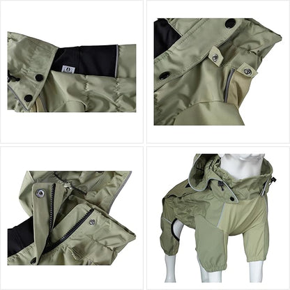 LOVELONGLONG Waterproof Dog Raincoat with Removable Hood – Outdoor Full Body Dog Jacket, Windproof Snowproof Shell Suit – All Season Pet Rain Gear Sage Green XL