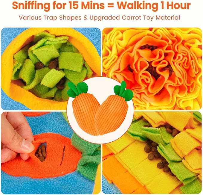 Snuffle Mat for Dogs 32''X20'' for Large Dogs with Dog Leash, Nosework Interactive Sniffing Mat for Cats Rabbits, Slow Feeding Mat for Foraging and Stress Relief (Blue, 32"x20")