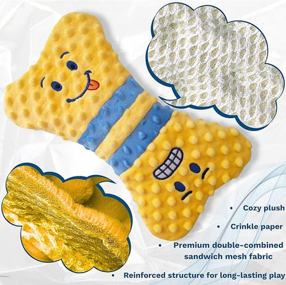 Crinkle Dog Toy – No Stuffing Dog Toy with a big Squeaker for Small,Medium & Large Breeds–Squeaky Toy - Ideal for Energetic Shaking,Fetch and Toothing–Durable Soft Pet-Safe Materials-Yellow Bone 12.2”