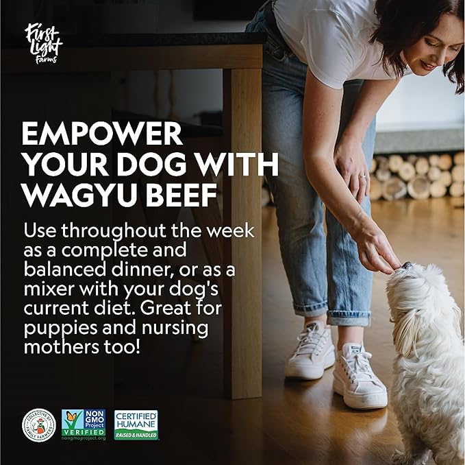 First Light Farms Freeze-Dried Dog Food Topper for Picky Eaters | High Protein Treat | Grain-Free Formula for All Breeds & Life Stages | Premium Wagyu Beef & Certified Humane | 1.5lb Bag