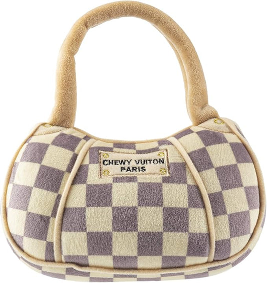 Haute Diggity Dog Checker Chewy Vuiton Handbag, Plush Designer Dog Toys with Interactive Squeaker, Stimulating Pet Enrichment, Machine-Washable & Safe Materials for All Breeds, Size XL