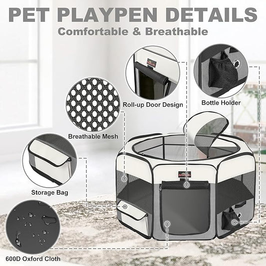 Aivituvin Dog Playpen Foldable Waterproof Pet Play Pens for Cat, Puppies, Rabbits, Chickens, Durable Portable Pet Tent for Travel Camping Indoor/Outdoor Grey XL