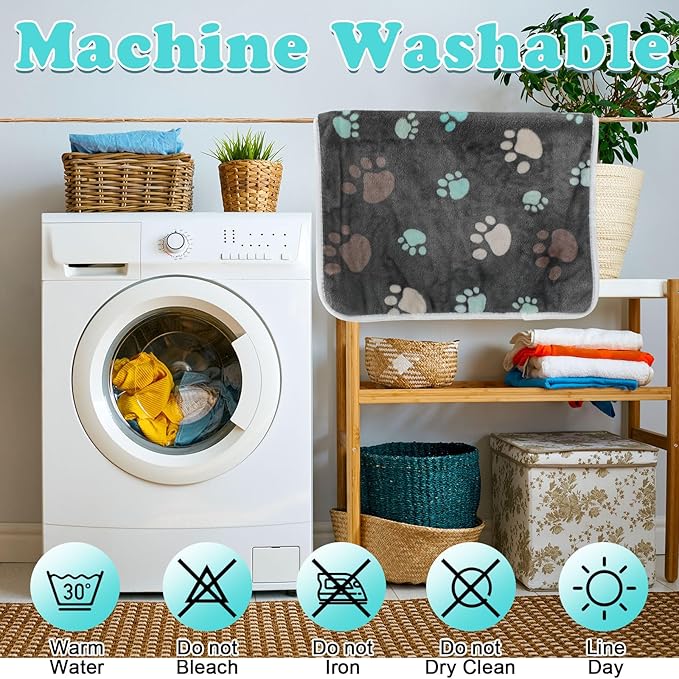 Reginary 4 Pcs Waterproof Guinea Pig Blankets Washable Small Animal Fleece Bedding Guinea Pig Cage Liners Reusable Training Pads Pet Pee Pad Sleep Mat for Hamster(Cute Paw,24 x 16 Inch)