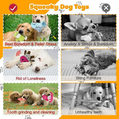 MRSOHRET 5 Pack Squeaky Dog Toys, Tough Stuffed Plush Puppy Tough Chew Toys, Durable Plush Animal Dog Toy for Large Small Medium Dogs to Keep Them Busy