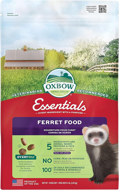 Oxbow Essentials Ferret Food, Vitamin & Mineral Rich Formula for Ferret, High Protein Food & High Fat, Small Animal Pet Products, Oxbow, Made in USA, 4 lb Bag