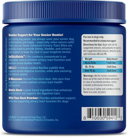 Zesty Paws Senior Cranberry Supplement for Dogs - Bladder Control for Senior Dogs - Urinary Tract Support - Cranberry Chews - Immune & Gut Support - Chicken - 90 Count