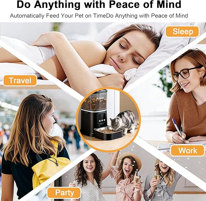 PGID Automatic Cat Feeder, 2.4G WiFi Automatic Dog Food Dispenser，Auto Dog Feeder with APP Control, 5L Timed Auto Cats Food Dispenser w 2-Way Audio for Multiple Pet