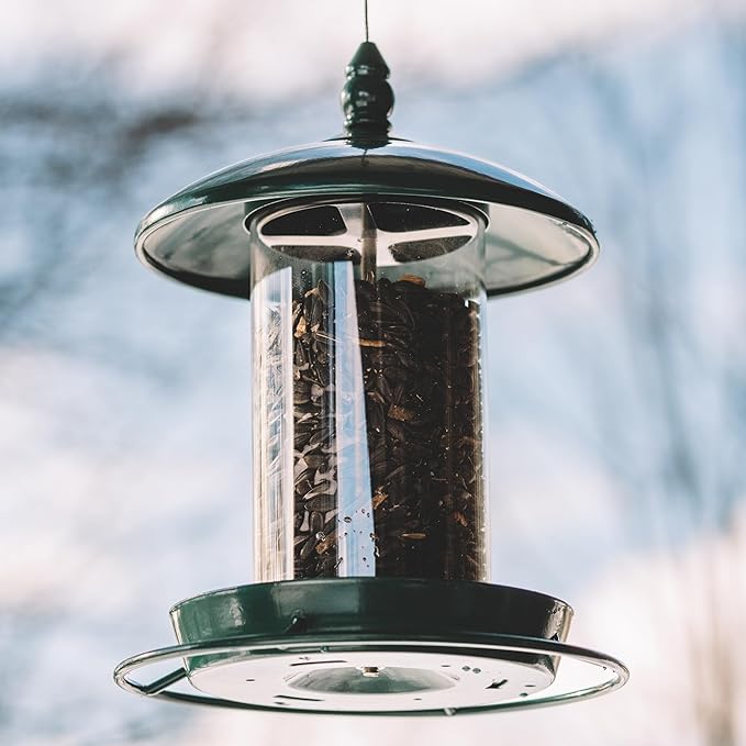 Metal Bird Feeder for Outside Hanging,Wild Bird Feeders for Cardinal, Large Roof and Tray - 6 Port