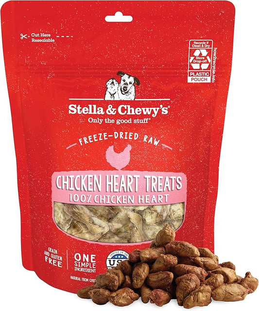 Stella & Chewy's Freeze-Dried Raw Chicken Heart Dog Treats - Single Ingredient, No Additives - Premium Training Treats - Perfect For Picky Eaters - 3oz Bag