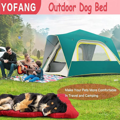 YOFANG 36"x25" Outdoor Travel Dog Bed,Portable Crate Mat Waterproof Anti-Slip, Kennel Pad Washable,Pet Camping Beds Ripstop 1200D Nylon Fabric,Easy to Clean for for Large Medium Dogs or Cats,Red