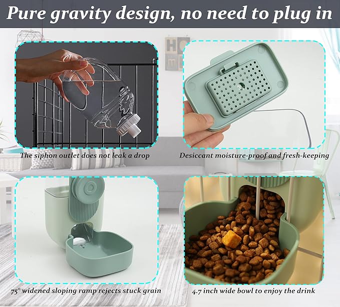 Kenond 35oz Hanging Automatic Pet Food Water Dispenser, Auto Gravity Pet Feeder and Waterer Set, Cage Cat Food Bowl Dog Feeding Station for Puppy and Kitten Rabbit Chinchilla Hedgehog Ferret (Pink)