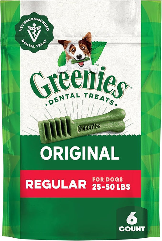 Greenies Veterinarian-Recommended Adult Natural Dental Dog Treats Regular Size, Original Flavor, 6 oz. Pack, 6 Count