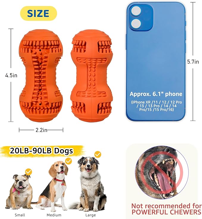 Durable Dog Chew Toy for Teeth Cleaning, Natural Rubber Dental Toy for Small Medium Dogs & Teething Puppies, Tough Chew Toy for Aggressive Chewers, Reduce Boredom and Keep Dogs Busy (Orange)