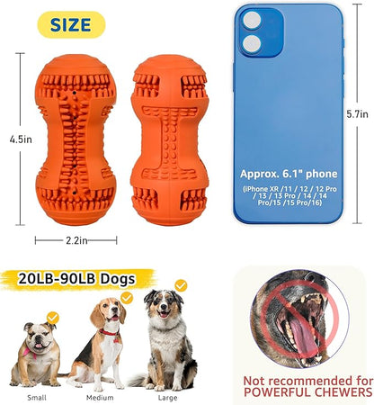 Durable Dog Chew Toy for Teeth Cleaning, Natural Rubber Dental Toy for Small Medium Dogs & Teething Puppies, Tough Chew Toy for Aggressive Chewers, Reduce Boredom and Keep Dogs Busy (Orange)