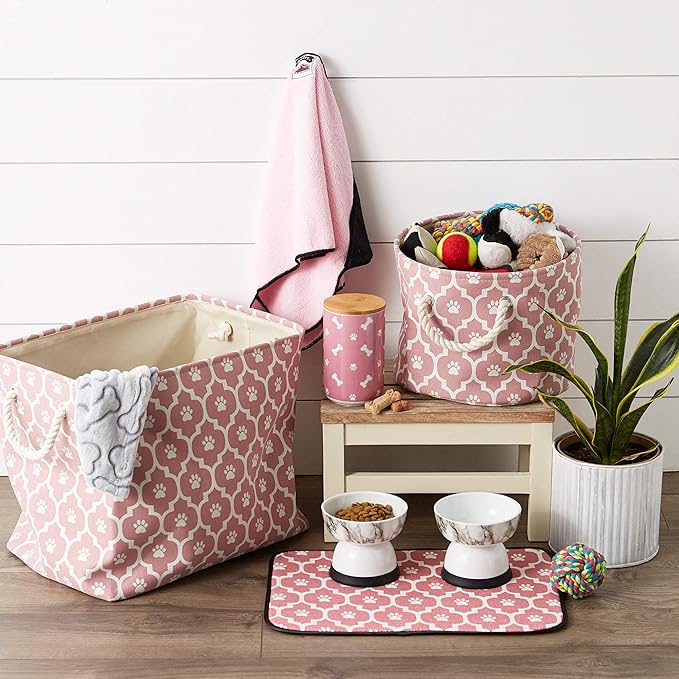 Bone Dry Machine Washable, Ultra Absorbent Pet Mat, 12x18, Rose/Off-White Lattice