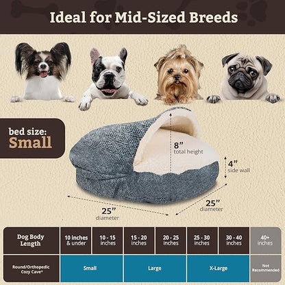 Snoozer Cozy Cave Dog Bed - Indoor Dog Bed with Cover Cave, Covered Calming Burrow for Small Sized Pets with Blanket Attached, Enclosed, Removable Washable Cover - Small, Palmer Indigo