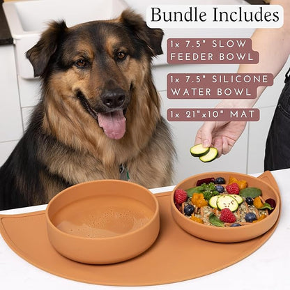 Should We Go? Complete Pet Feeding Set: Slow Feeder & Water Bowl with Spill-Proof Silicone Mat - Ideal for Small to Medium Dogs, Non-Slip, Easy Clean, Raised Edges, Durable Silicone - Charcoal