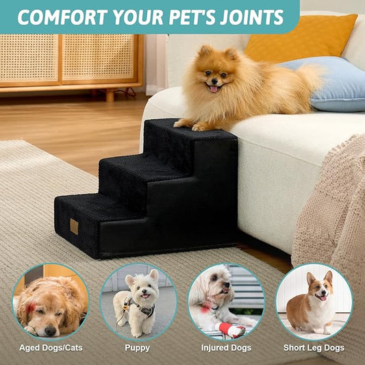 Dog Stairs for Small Dogs, 3 Tier Pet Stairs for Couch, 13.5" H Non-Slip Dog Steps for Old Cats, Puppy, Small Dogs, 15.7x17.7x13.5 inch, Black