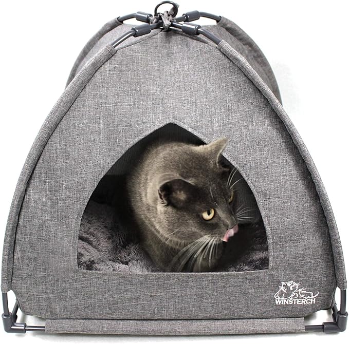 Winsterch Cat Beds for Indoor Cats,Covered Cat Cave Bed with Removable Washable Pillow,Warming Cat Cave Bed Kitten Beds Small Pets Bed for Indoor Cats (18.5'' x 18.5'' x 15.8'', Grey)