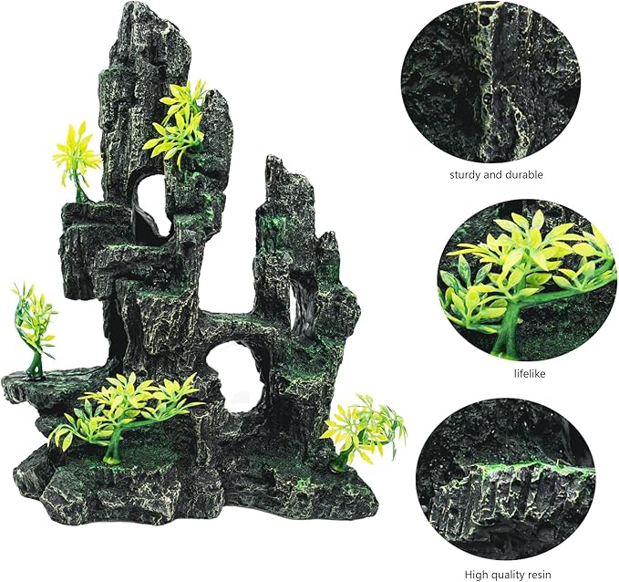 SiissaPeksid Aquarium Decor - Fish Tank Decorations with Mountain View Stone Ornament, Ideal for Betta, Snails, Turtle, Hiding, Climbing, Exploring, Landscaping, Aquascaping