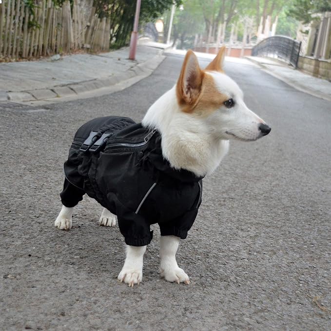 Dogs Waterproof Jacket, Lightweight Waterproof Jacket Reflective Safety Dog Raincoat Windproof Snow-Proof Dog Vest for Small Medium Large Dogs Black M