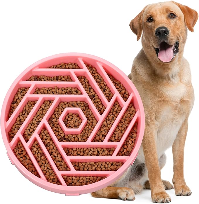 WHIPPY Slow Feeder Dog Bowl, Puzzle Maze Design to Slow Down Eating, 3-Cup Capacity, Anti-Gulping Food Bowl for Medium & Large Dogs,Pink