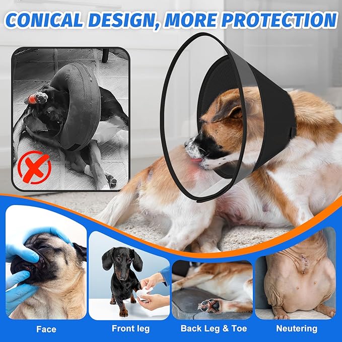Dog Cone Collar with Soft Liner to Stop Licking, Elizabeth Recovery Collar After Surgery for Large Medium Dogs, Comfortable Pet Head Cone Alternative for Neutering Spay Injury (2XL)