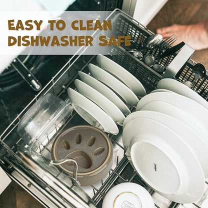 Ceramic Slow Feeder Dog Bowl Set with Stand, Cute Paw Slow Feeding Food Bowl and Water Bowl for Medium Breed, 6.3" Ceramic Non Slip Dog Dishes, Grey