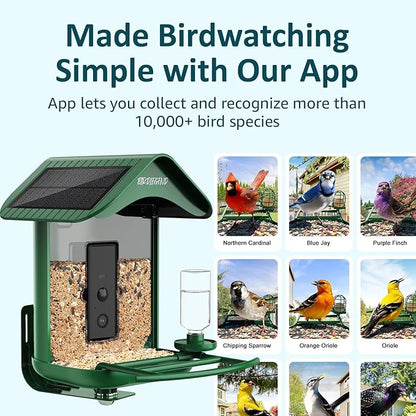 BIRDLEGEND-BL03 2L Large Bird Feeder with Camera Solar Powered, 2K Clarity 3:4 Portrait Free AI Identify Arrival Alerts with 64GB Card Smart Cameras Birds Feeders Wireless Outdoor Gift for Bird Lover
