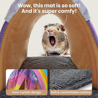 TailoWag Guinea Pig Hideout Soft Large Bed Tunnel with Door Curtain 2 Pack Guinea Pig Toys Set Bunny Bed Cage Accessories for Small Animals (Rainbow)