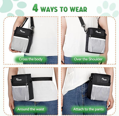 BARKIE Dog Treat Pouch and 2 Pet Training Clickers with Dog Positive Reinforcement Training Booklet (Black)