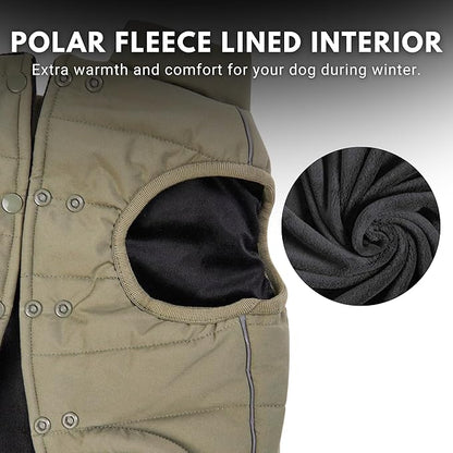 Spark Paws Dog Winter Jacket, Water-Resistant Coat, Warm Reflective Windproof Fleece-Interior, for Medium and Large Dogs - Olive - L