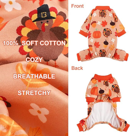 Thanksgiving Dog Outfit Turkey Pumpkin Dog Pajamas Doggie Pjs Pet Jumpsuit Puppy Thanksgiving Clothes Costume Fall Winter Doggy Clothes for Small Dogs Boy Girl, Cat Onesies, Orange, XXS