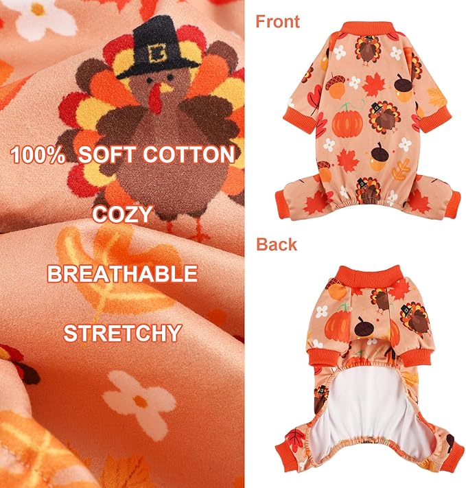 Thanksgiving Dog Outfit Turkey Pumpkin Dog Pajamas Doggie Pjs Pet Jumpsuit Puppy Thanksgiving Clothes Costume Fall Winter Doggy Clothes for Small Dogs Boy Girl, Cat Onesies, XS