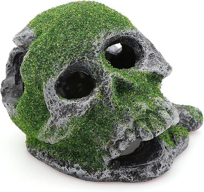 AQUA KT Aquarium Landscape Head Skeleton Skull Rock Fish Hiding Place Cichlid Cave for Gold Betta Fish Tank Decoration Freshwater or Marine Aquariums