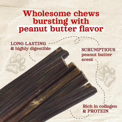 Natural Farm Peanut Butter Flavor Collagen Sticks for Dogs (6 Inch, 25 Count), Long-Lasting Beef Collagen Sticks, Rawhide Alternative Chews with Chondroitin & Glucosamine, Low-Fat Dental Treats